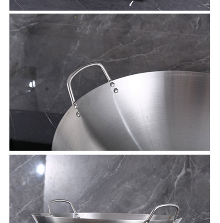 Cross-border hotel chef-specific wok, stainless steel wok, uncoated, double ears, single handle, household wok bowl, roadside hot pot pic 21