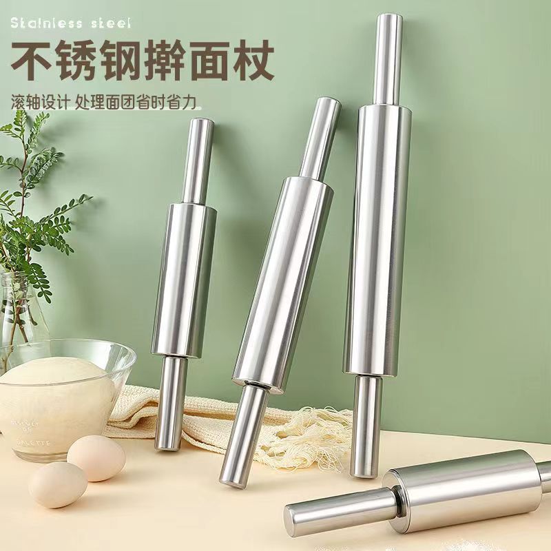 304不锈钢滚轮擀面杖滚轴粗烘焙工具家用赶棍棒擀饺子面条皮详情1