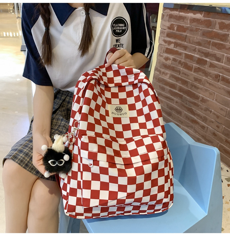 韩版港风复古双肩包休闲格子学生上课书包百搭撞色字母收纳背包女详情28