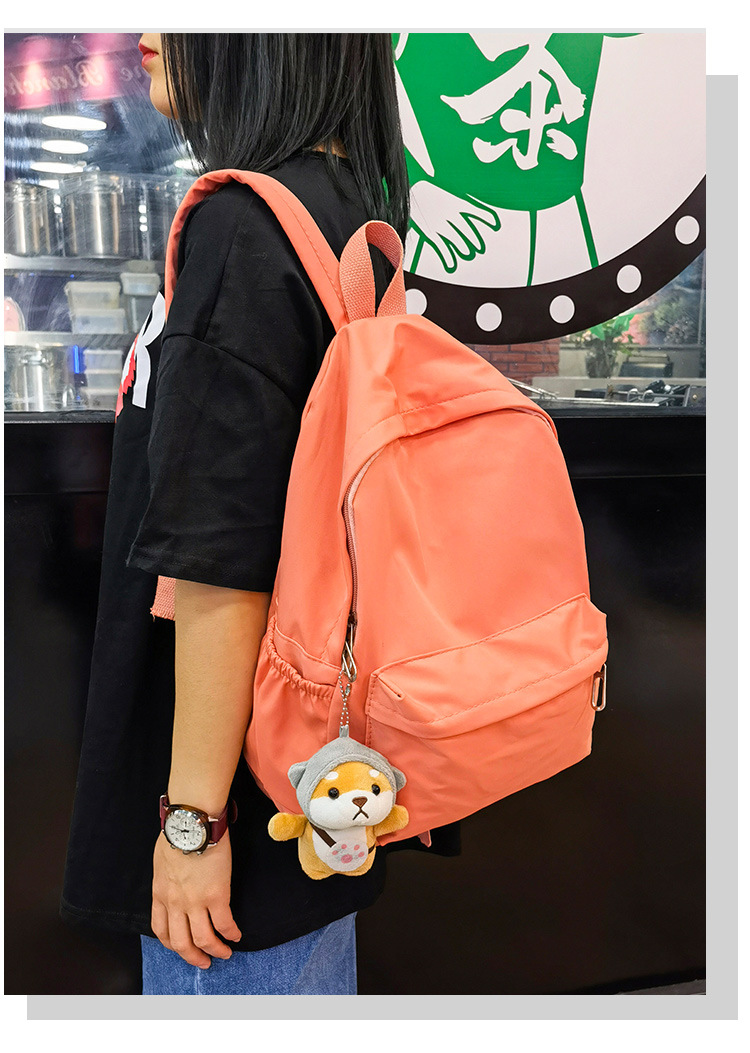 休闲大容量双肩包女生韩版纯色简约大学生书包尼龙轻便休闲背包详情40