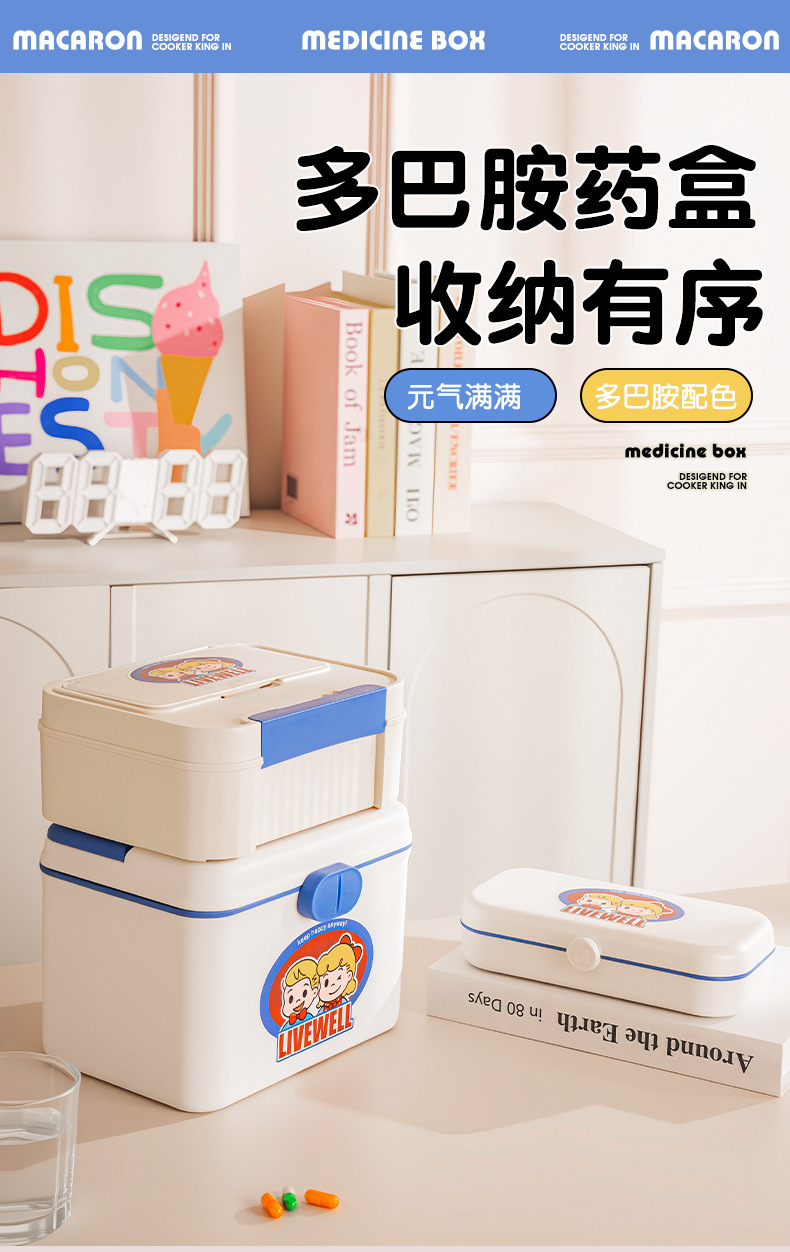 日式收纳盒翻盖桌面杂物整理宿舍家用小号药箱带盖学生可爱文具盒详情1