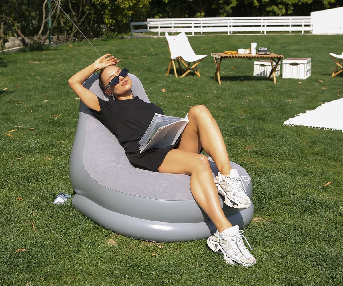 懒人充气沙发带脚凳单人榻榻米便携带杯托沙发阳台午睡简易躺椅床详情11