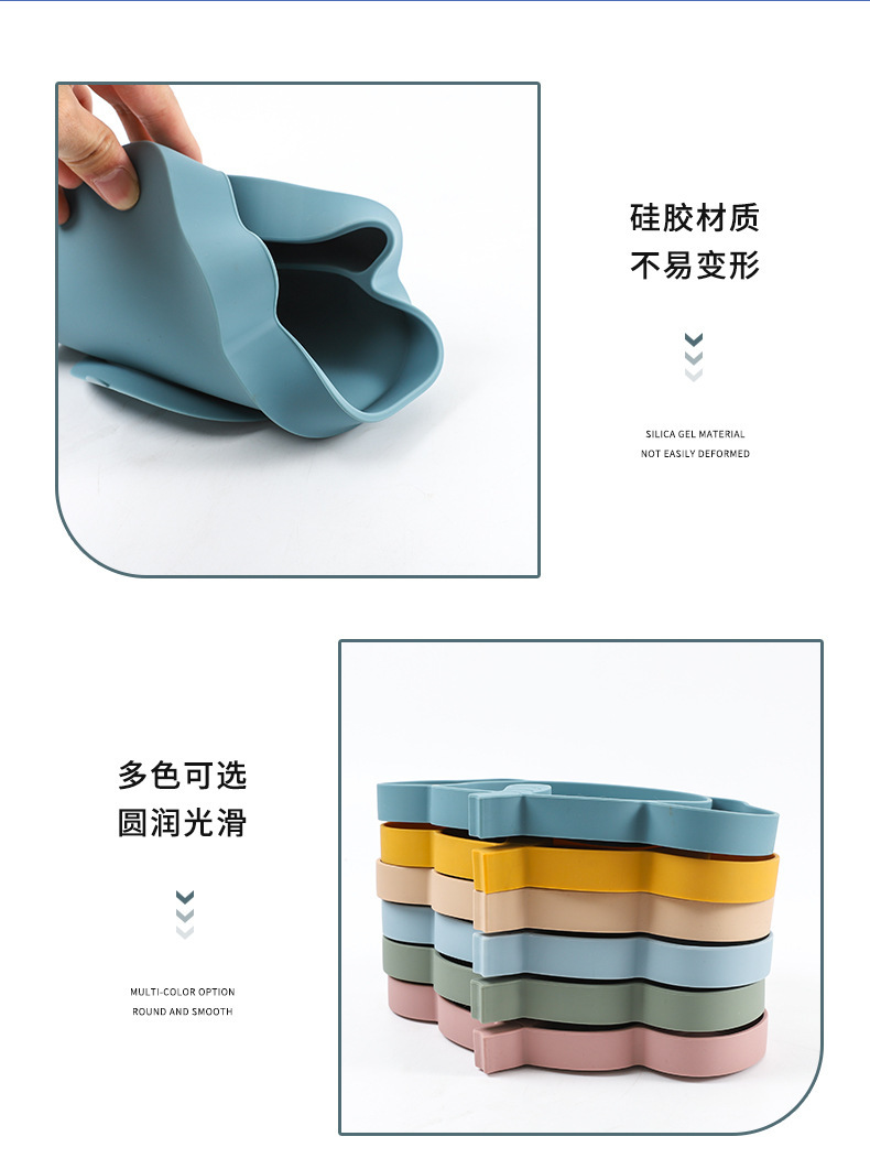 新品跨境食品级硅胶儿童餐盘婴儿辅食餐盘大象分格餐具套装批发详情7