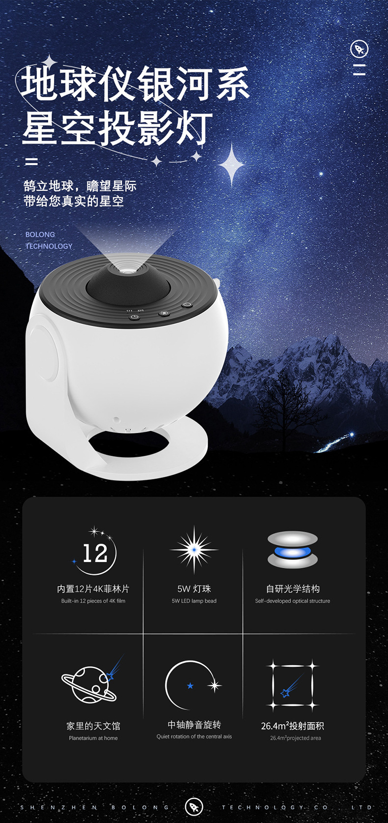地球仪银河星空灯 送13片高清菲林片卧室客厅满天星氛围灯投影灯 pic 1