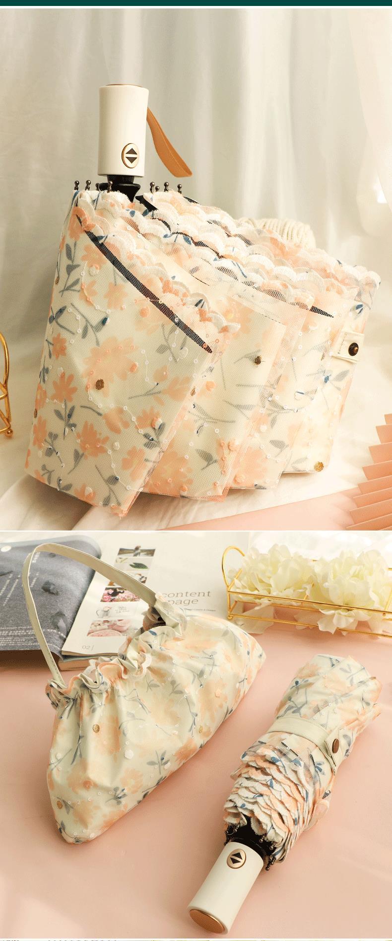 【新品】超甜美蕾丝全自动伞女神双层黑胶防晒防紫外线晴雨两用遮详情6