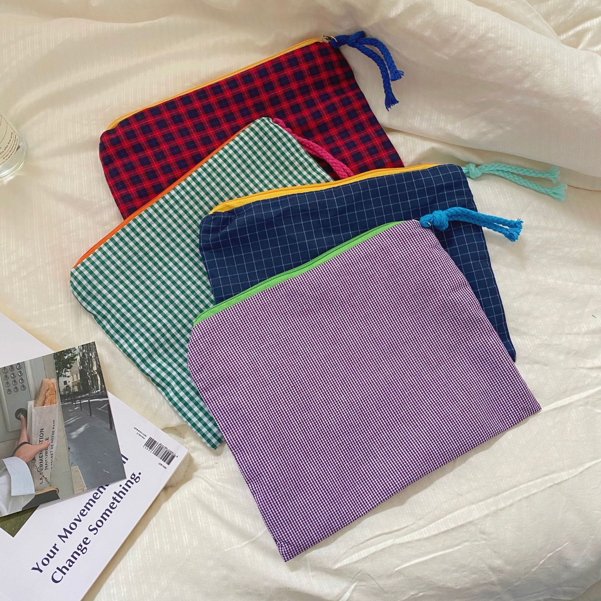 大容量撞色格子包化妆包女ins风便携化妆品收纳袋护肤品洗漱收纳详情3