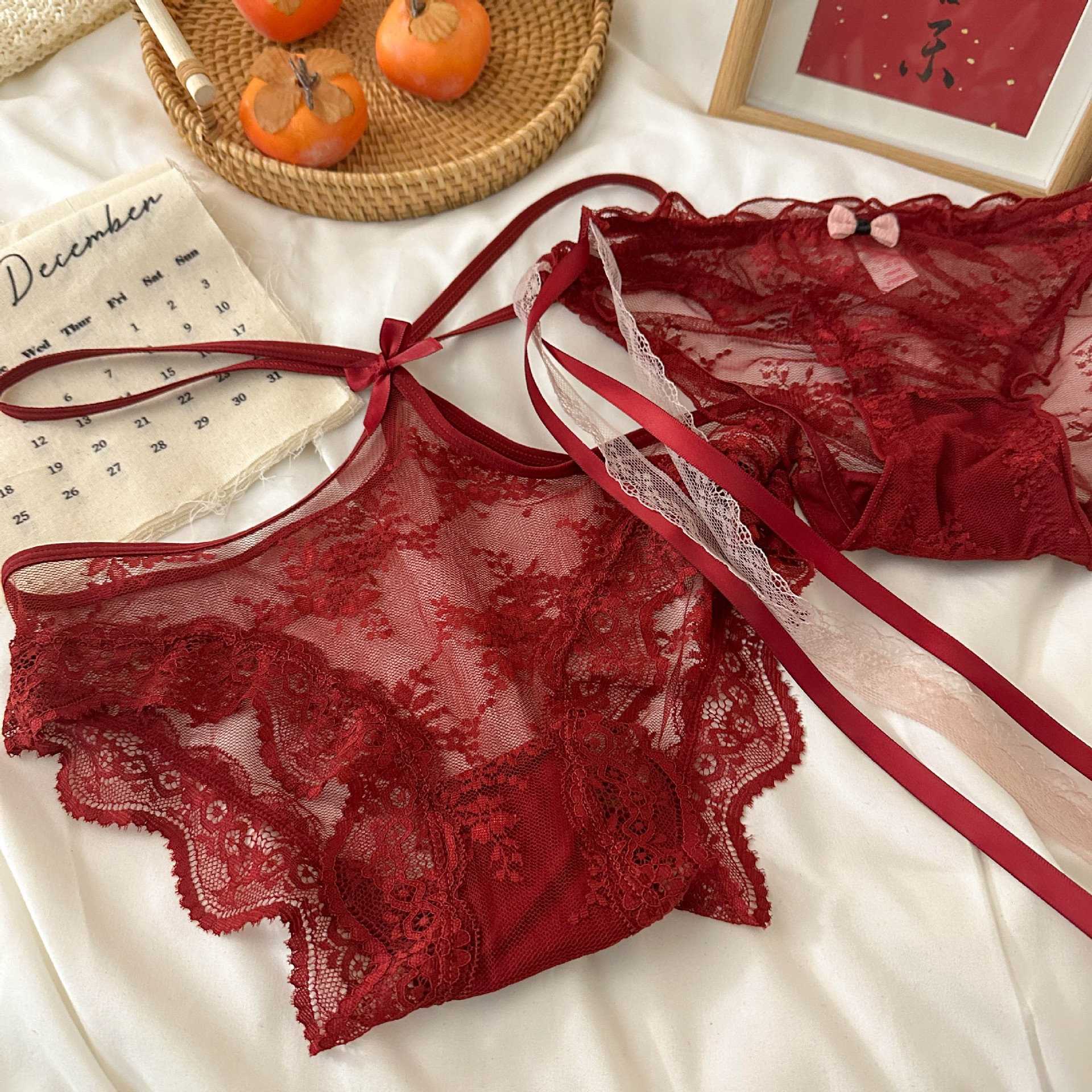 Zodiac year combination ~ Red underwear, lace, sexy ladies, pure cotton, breathable and comfortable triangle pants, New Year underwear pic 8