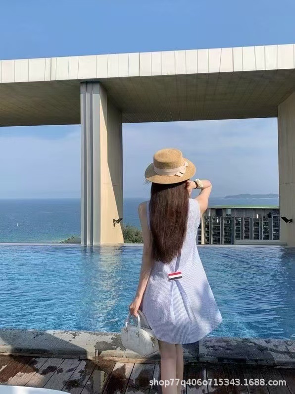 原标高品质TB海盐蓝娃娃裙减龄可拆卸领条显白肌理感无袖连衣裙女详情10