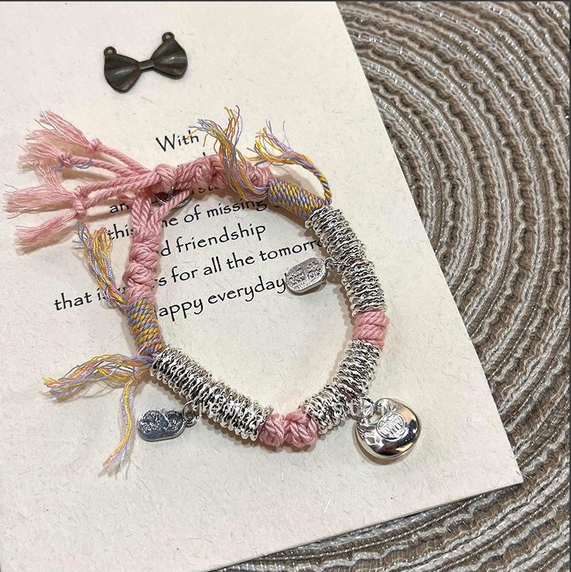 新中式爆款古风叠戴手镯手链国潮平安锁流苏抽拉可调节清冷感批发详情13