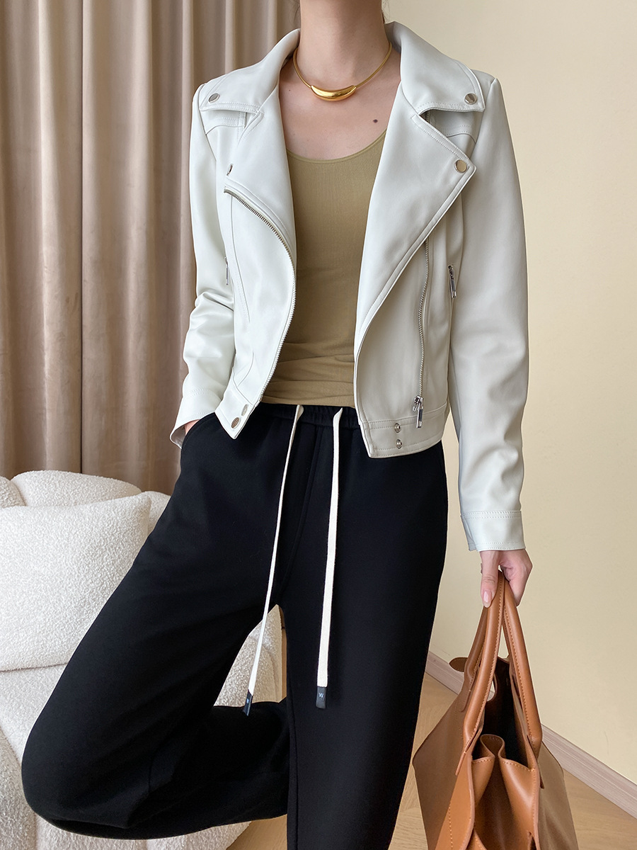 司南 时髦斜门襟拉链设计感 超模机车风皮衣夹克外套高级 SN4227详情55