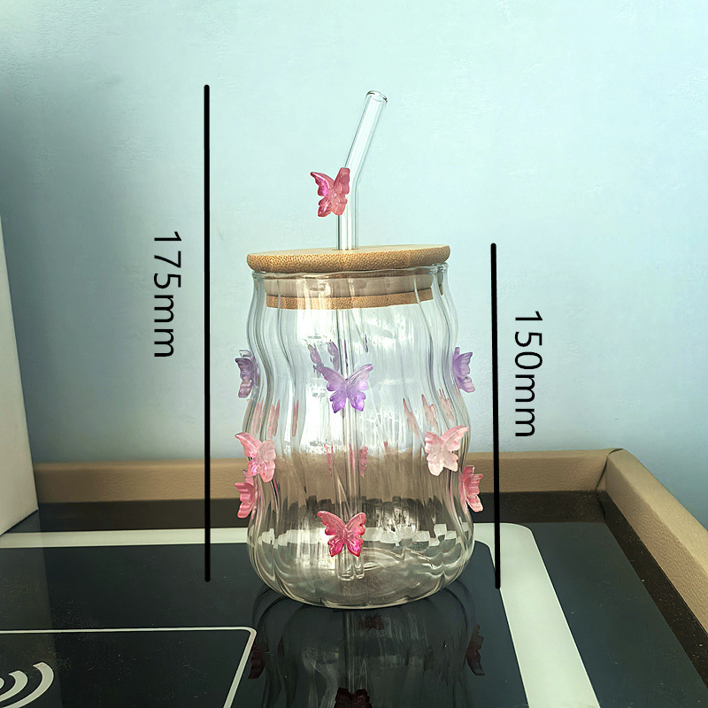 Bow-shaped high borosilicate glass cup, iced Americano latte coffee cup, chubby breakfast milk cloud glass cup pic 8