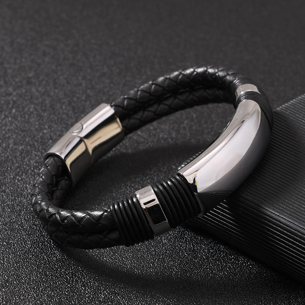 速卖通希音爆款男士手环 多层编织皮革手链时尚个性磁吸扣手链详情13