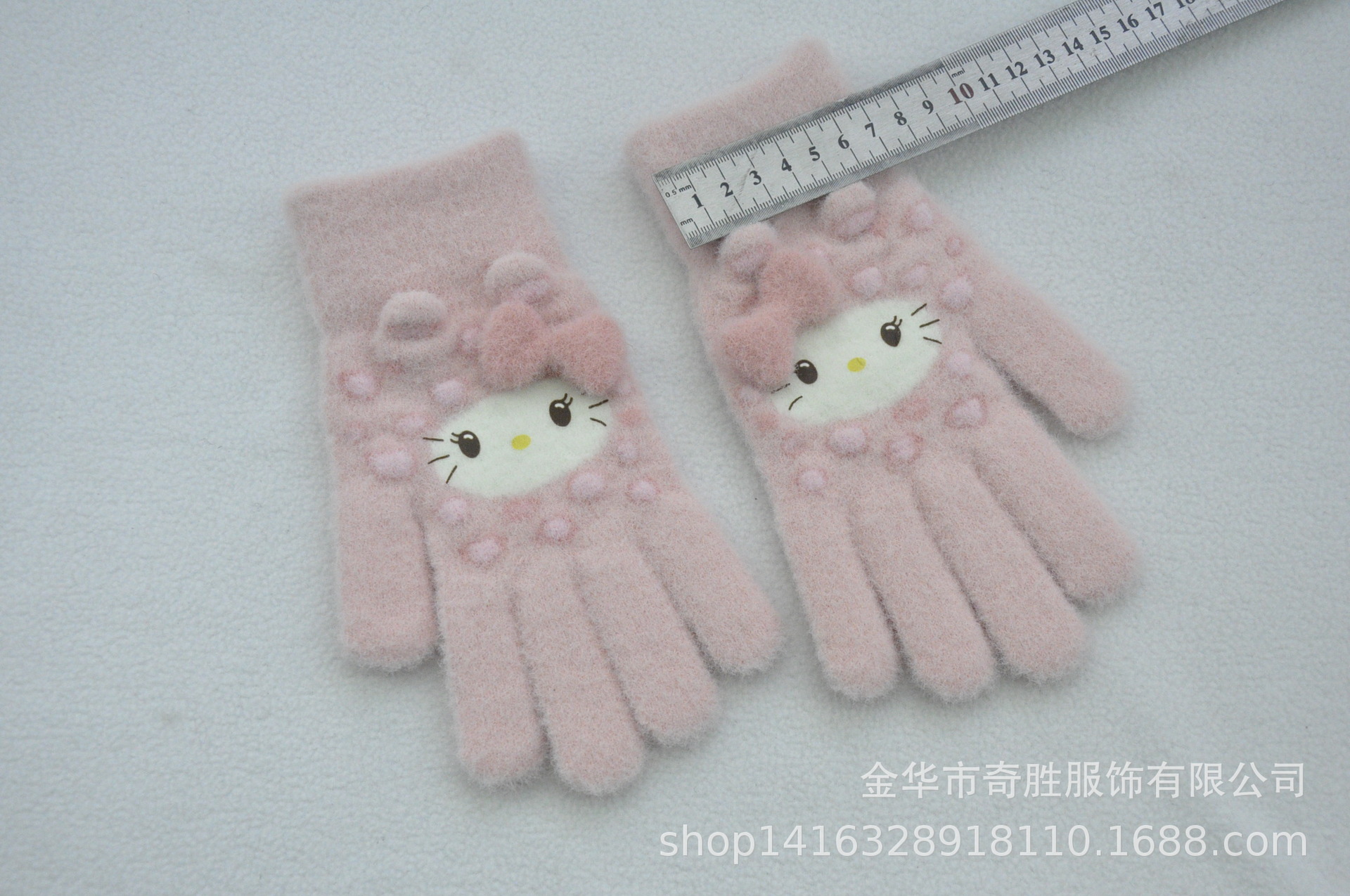 新款 加绒加厚女士可爱小猫咪提花针织手套骑车防风学生触屏手套详情14