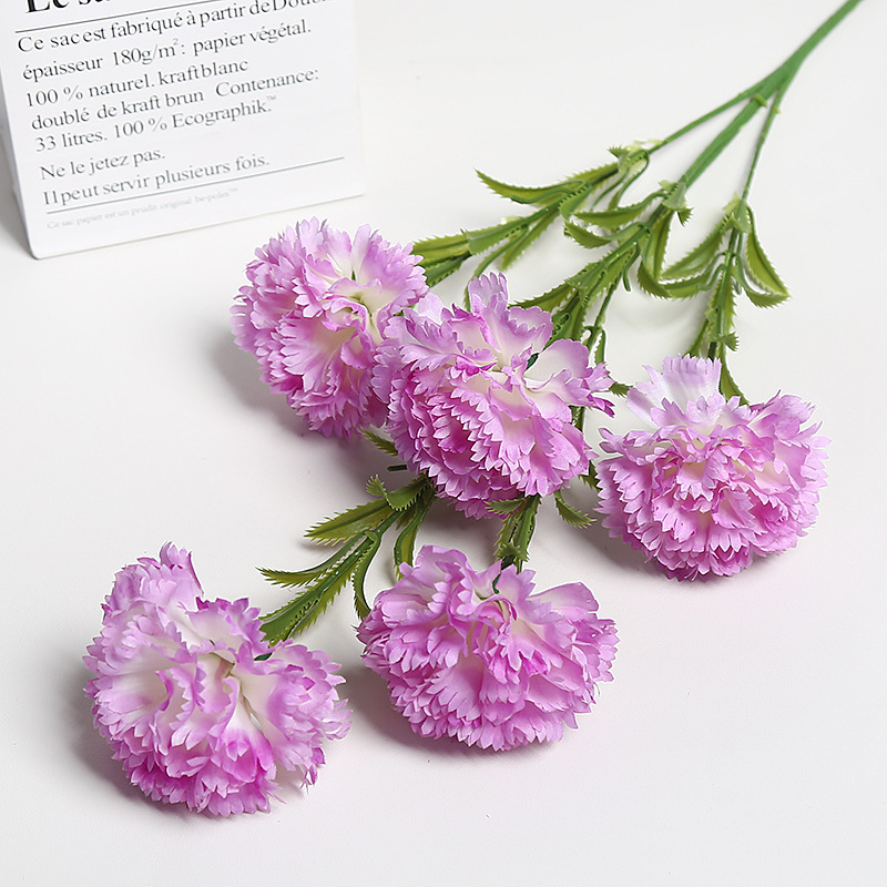 跨境仿真花5头康乃馨花束母亲节教师节装饰假花绢花花艺摆件道具详情8