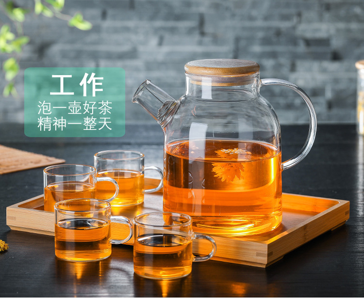 High-temperature resistant teapot, glass teapot, bamboo lid teapot, tea set, Nordic thickened transparent high borosilicate cold water kettle pic 7