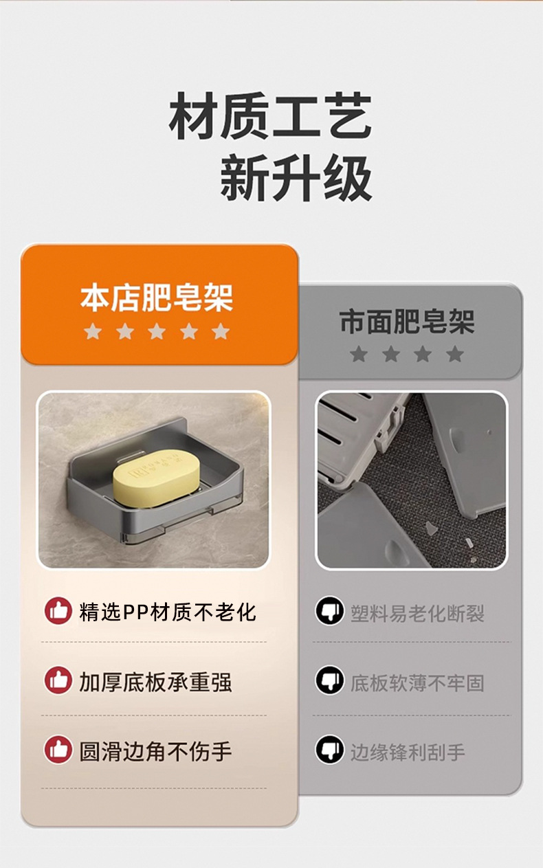 家用高档沥水肥皂盒香皂架卫生间上墙壁挂式双层皂盒免打孔置物架详情9