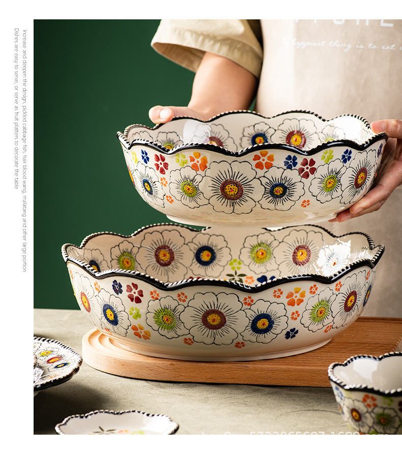 邦成陶瓷碗碟套装家用饭碗菜盘盘子餐具复古双耳碗面碗汤碗大碗详情14
