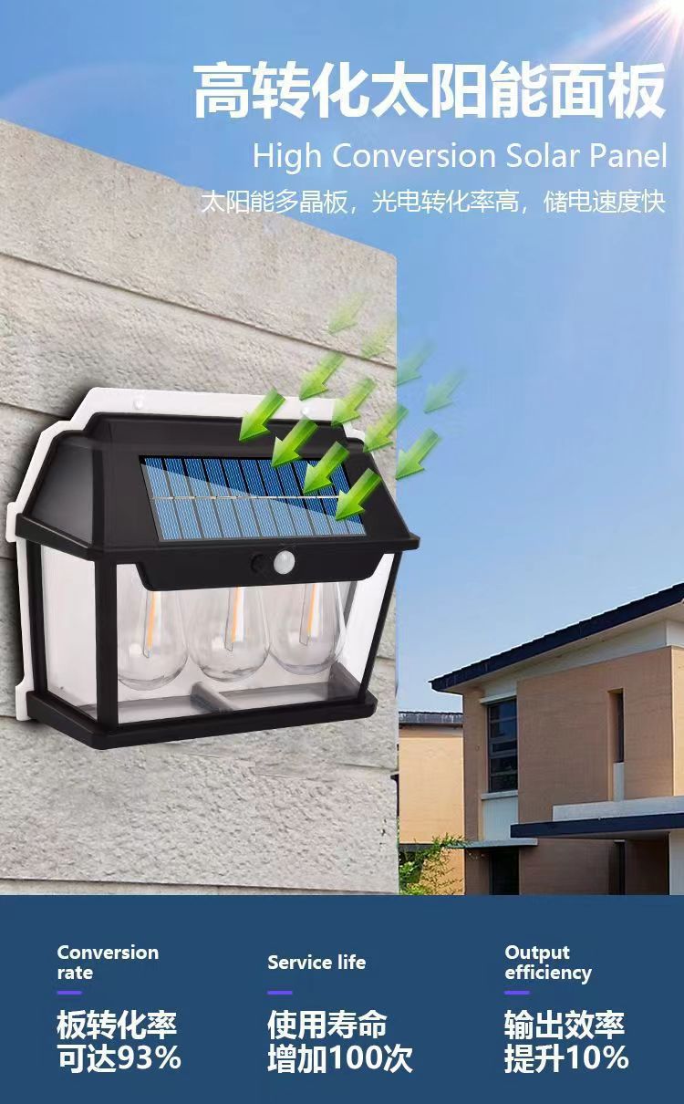 跨境新款彩光户外防水钨丝壁灯庭院照明感应灯花园小夜灯太阳能灯详情5