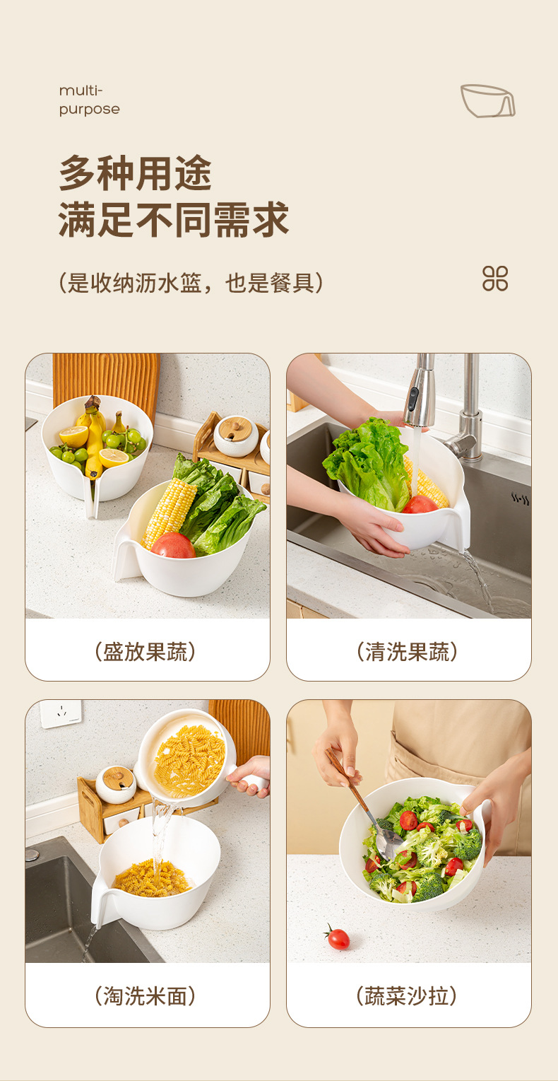 沥水篮多功能洗菜盆淘米神器带手柄厨房新款洗水果盆子大容量大号详情7