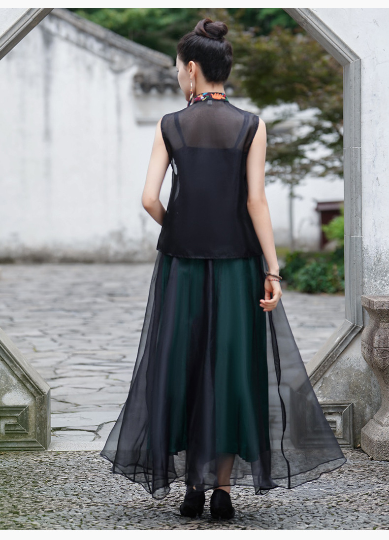 Ethnic style, new Chinese-style national trend, Tencel elastic waist, large swing skirt, long skirt, embroidered flower horse face skirt, A-line skirt pic 13
