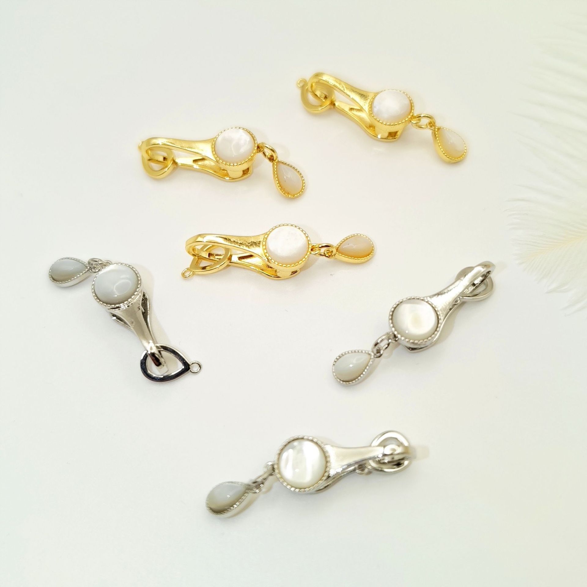 Pearl necklace, ingot clasp, cashew nuts, white scallops, diy accessories, handcrafted end connection clasp, bracelet, stick press clasp pic 17