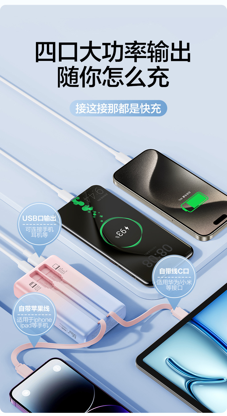 120W超级快充充电宝自带线20000毫安大容量移动电源礼品批发LOGO详情6