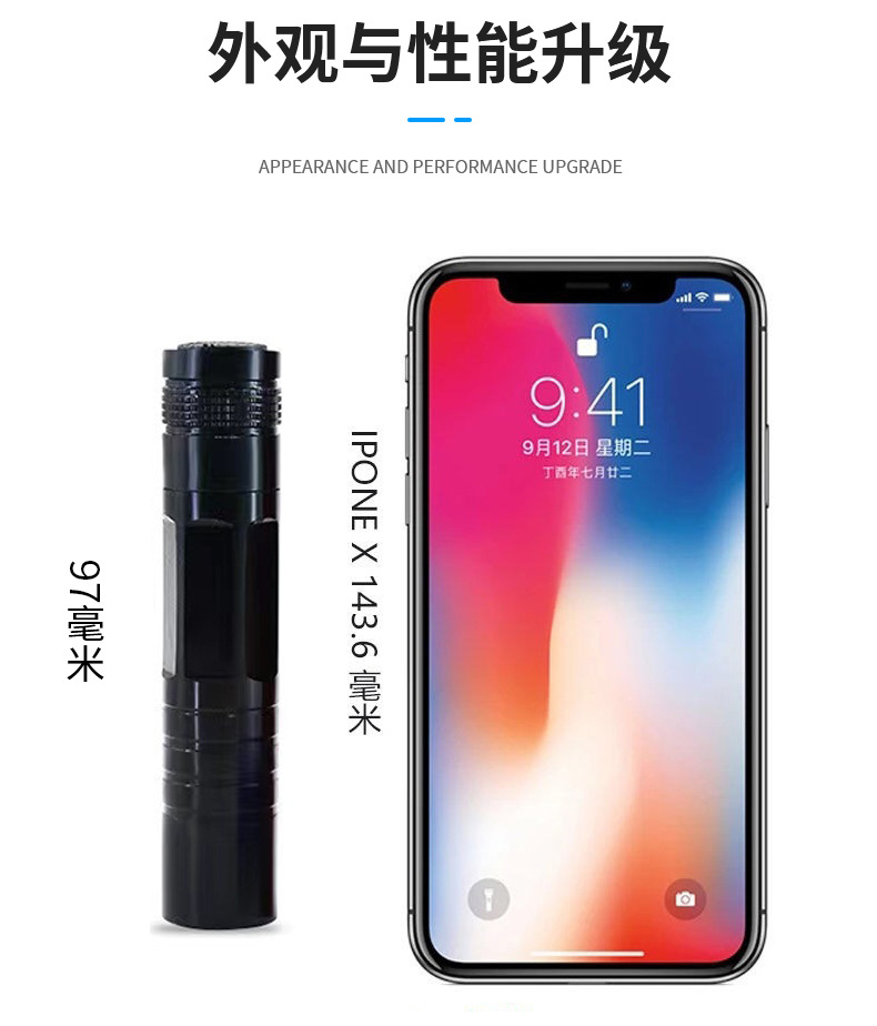 久量户外强光战术手电筒小型手电筒手电耐用照明详情5