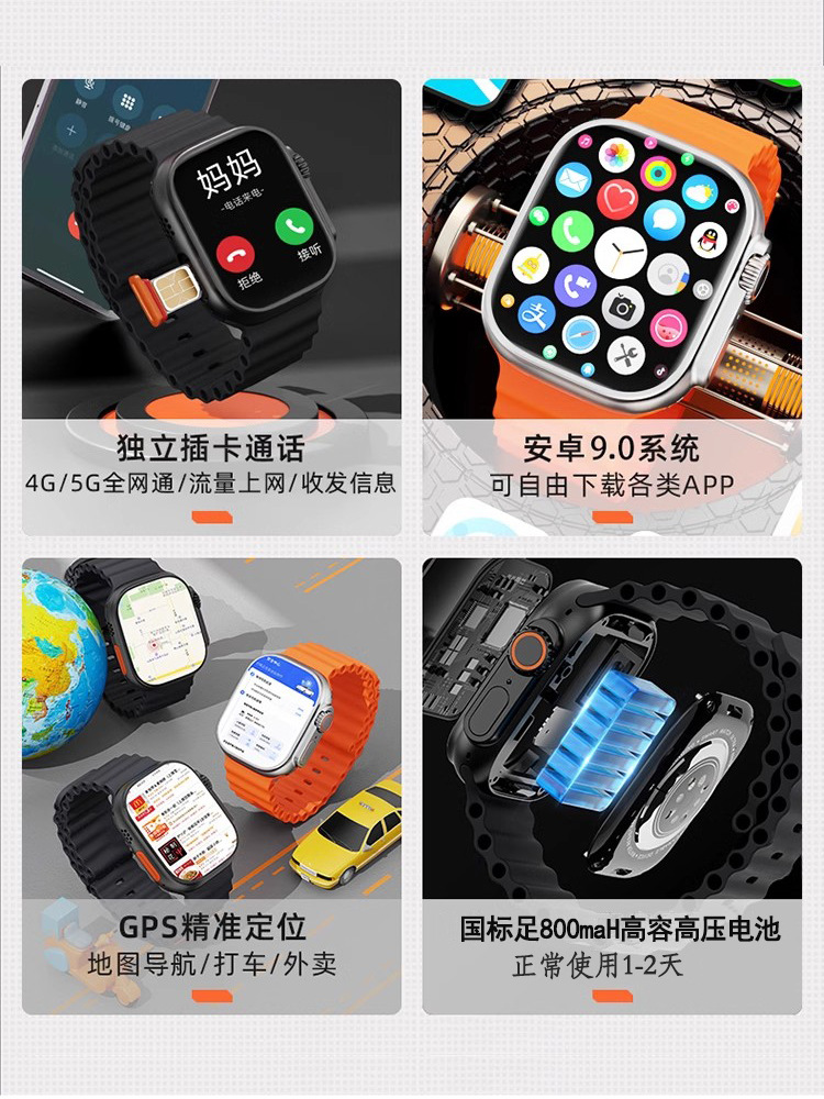 跨境amoled屏5G蜂窝版插卡智能手表s9 ultra安卓系统定位电话手表详情6