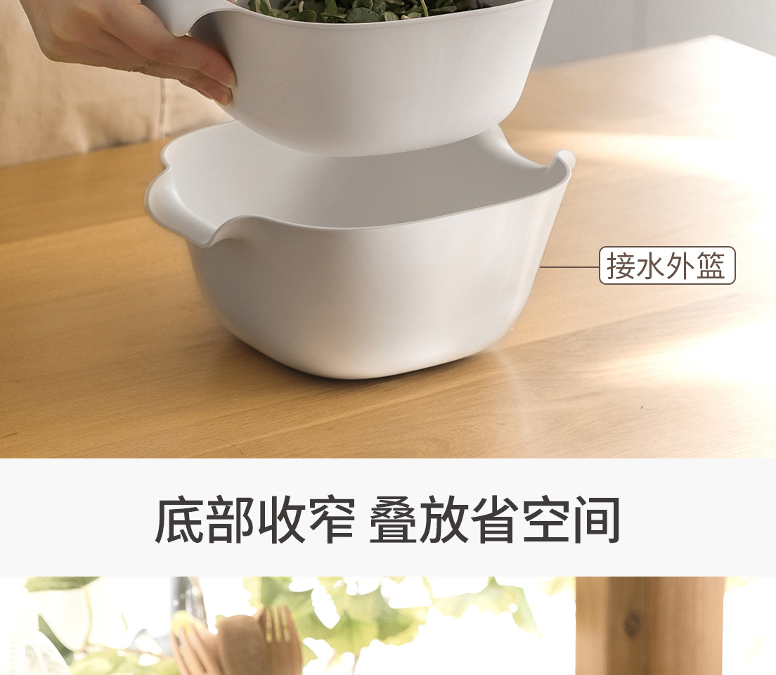 懒角落 双层洗菜盆沥水篮家用厨房洗菜篮子水果蔬菜盘滤水洗菜详情9