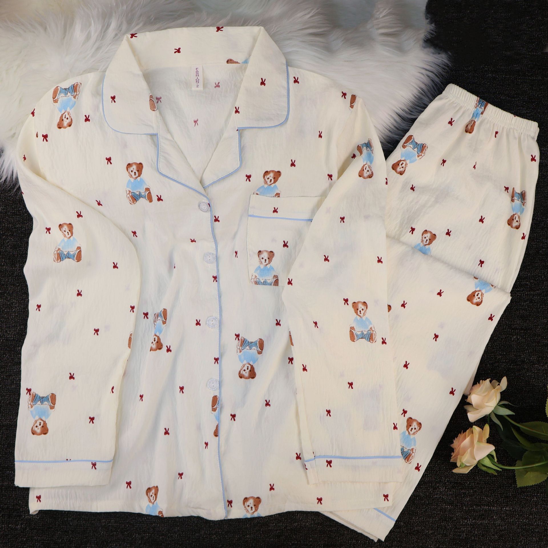 Spring new Cloud cotton Korean InS-style long-sleeved pajamas for girls, sweet and cartoonish, cute student home wear set pic 4