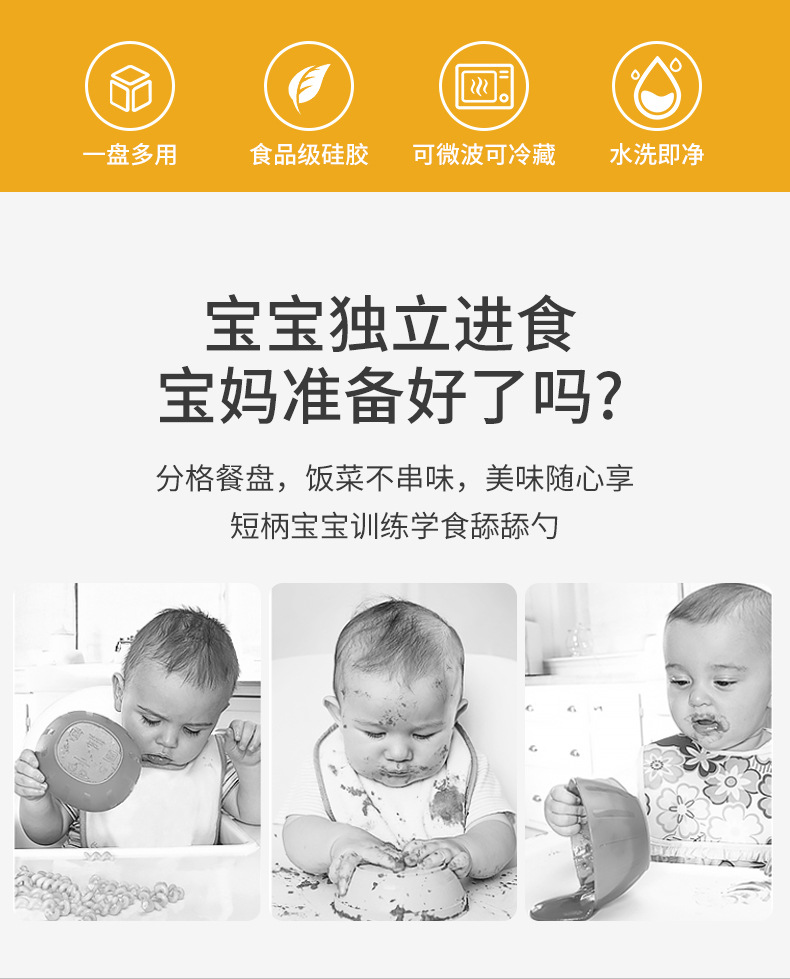 儿童卡通硅胶餐盘婴幼儿喂养餐具套装宝宝辅食分格熊餐盘硅胶餐盘详情2