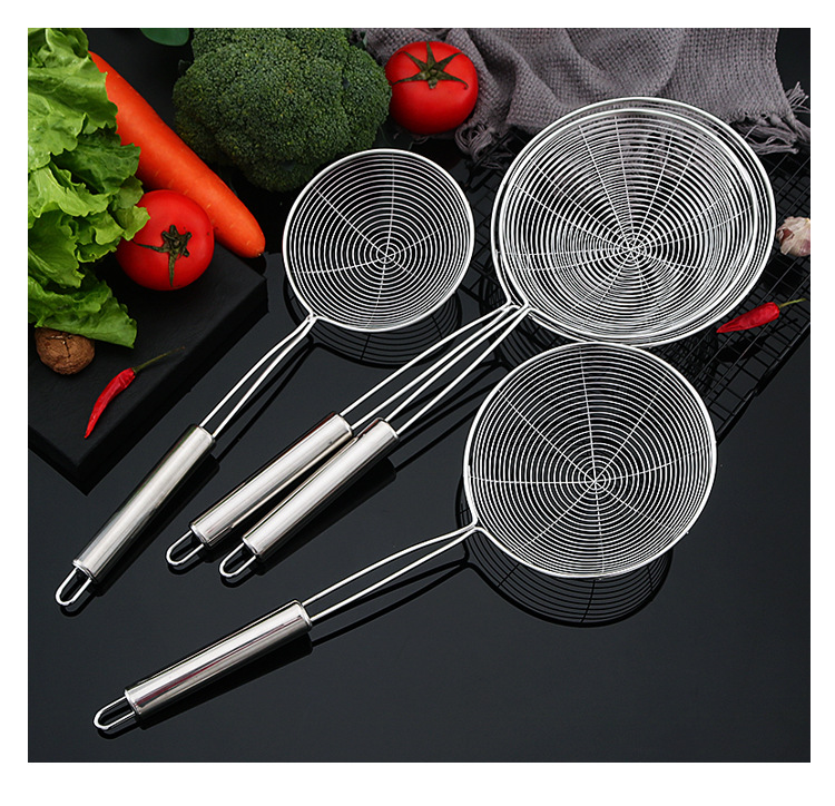 Stainless steel large strainer, household kitchen oil-frying filter, wire strainer, round tube, double-wire large noodle and dumpling scooping strainer pic 17