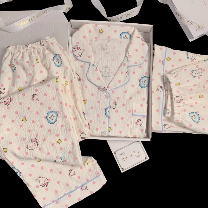 可爱小狗睡衣女款夏季云朵棉短袖短裤三件套少女休闲可外穿家居服详情23