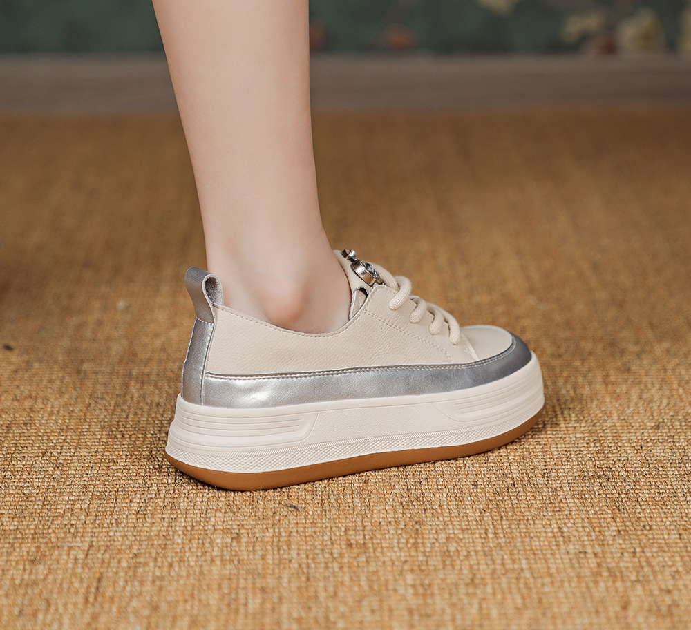 真皮休闲鞋女厚底增高2025春夏季新款复古板鞋百搭平底单鞋潮详情4