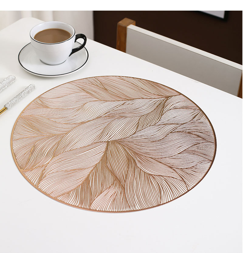Villa decorative mat, Wanxiang Flower light luxury gold-embossed table mat, restaurant waterproof PVC heat-insulating Western dining mat, high appearance level for home use pic 12