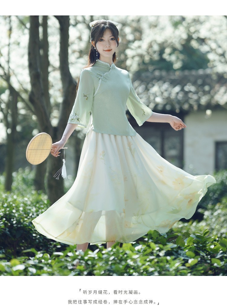 国潮国潮民国风夏季女修身旗袍上衣薄款汉元素汉服套装文艺气质唐装茶艺服国潮详情23