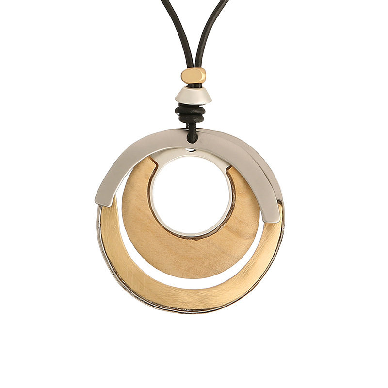 跨境亚马逊爆款欧美外贸木头圆形饰品秋冬女士时尚简约项链毛衣链详情5