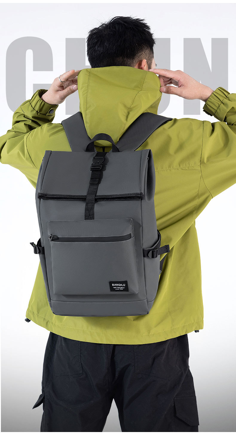 日系男士双肩包户外骑行背包大容量尼龙皮膜电脑双肩包男学生书包详情20