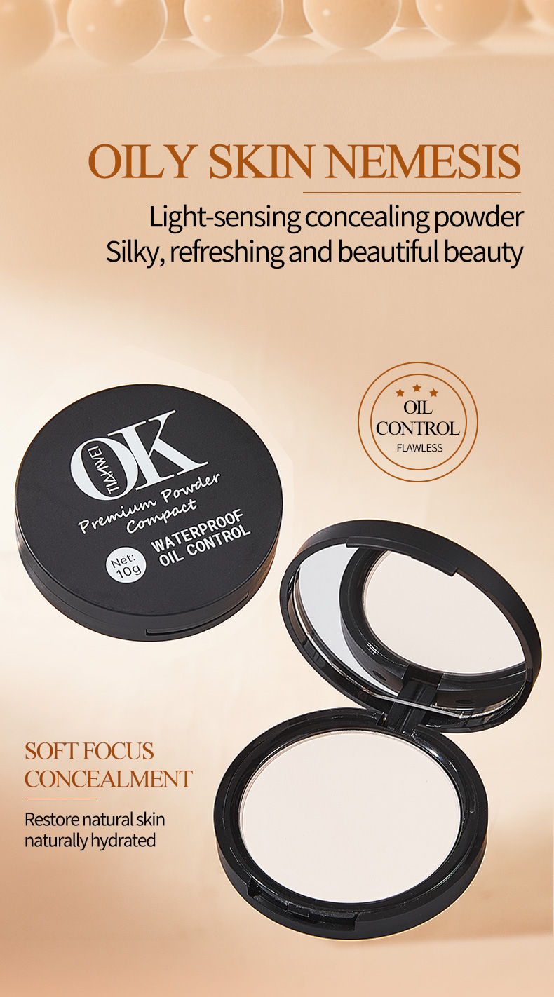Tianwei Cross-border OK English Version Matte, Fine, smooth, clear, natural, long-lasting, setting and concealer powder compact pic 7