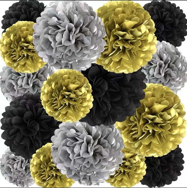 亚马逊儿童生日派对背景装饰黑金银纸花球流苏气球礼花创意节庆用品详情5