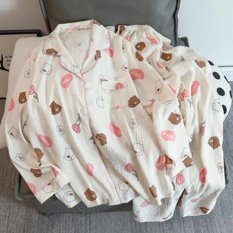 Cute cartoon mikko pajamas for girls in spring and autumn, cloud cotton long-sleeved, sweet student and Internet celebrity home wear set for summer pic 28