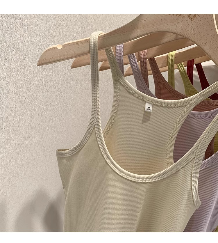 一件代发甜辣U领红色吊带女春夏修身螺纹内搭上衣美式细肩带背心详情13