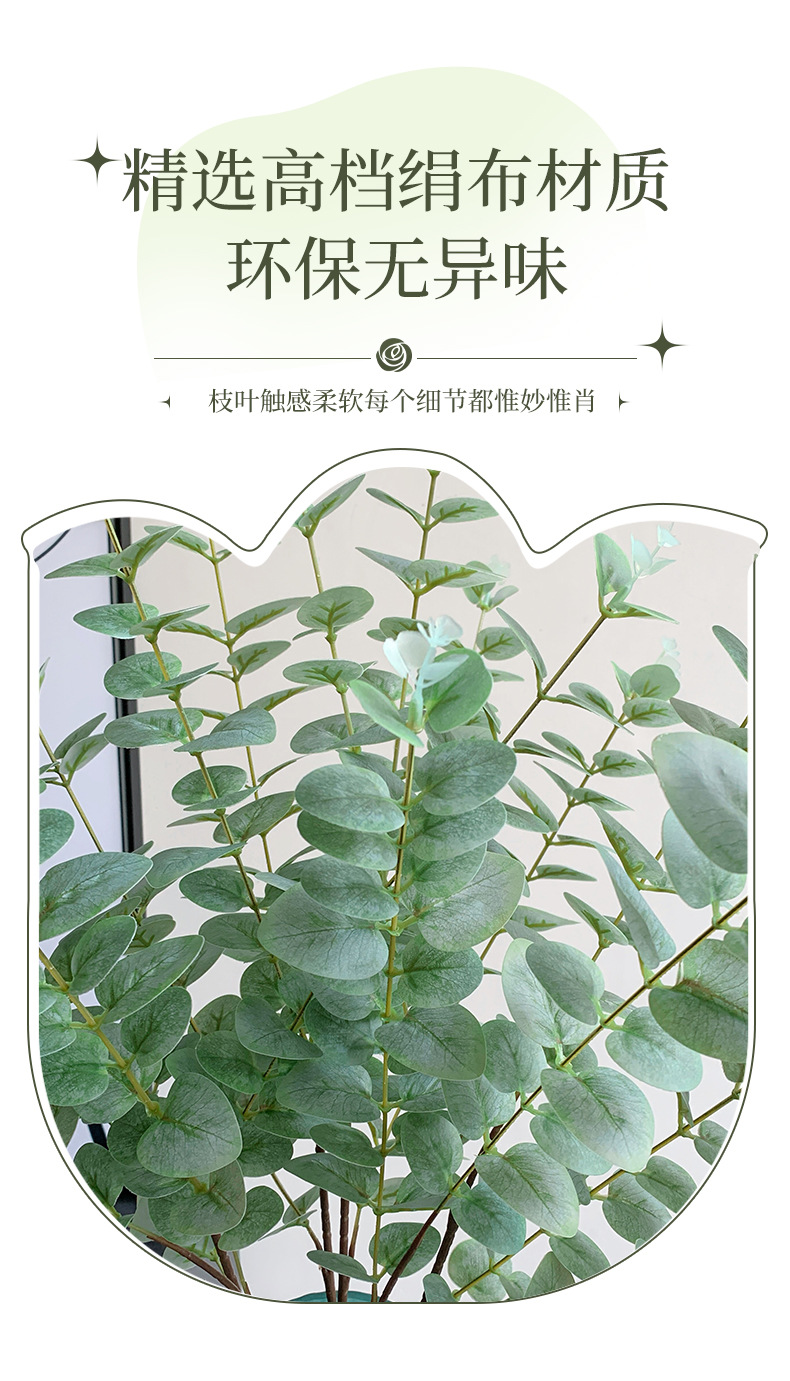 长枝3D打印手感仿真尤加利叶单支金钱叶拍照道具家居装饰假树叶详情2