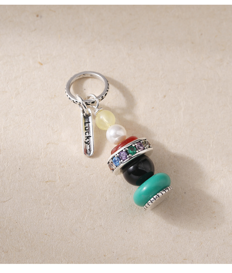 925 sterling silver colored beaded wishing tower pendant, simple, retro, fashionable and individual necklace, suitable for both men and women, N1250 pic 10