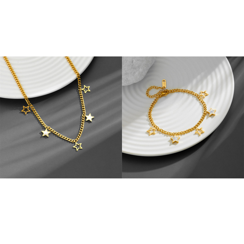跨境热销不锈钢星星蝴蝶四叶草爱心项链手链套装  钛钢不掉色18k首饰套装详情5