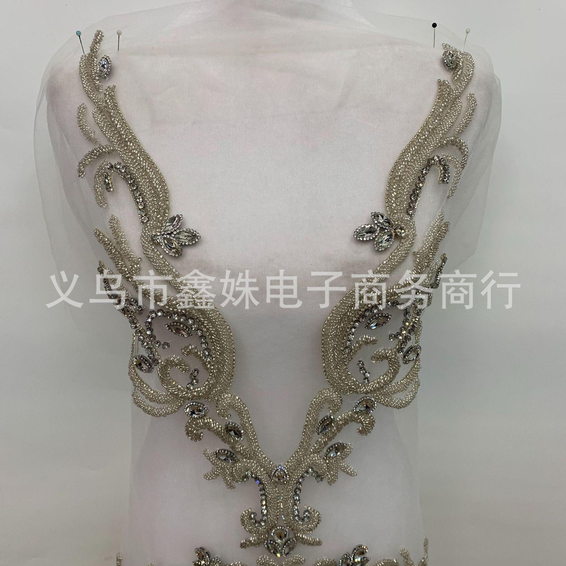 Y-shaped long luxurious hand-stitched beaded luxury wedding dress and evening gown with glass rhinestone cut pieces for clothing accessories pic 3