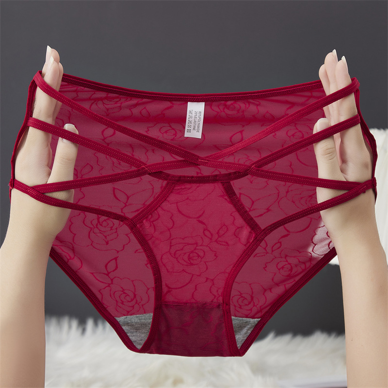 Sexy mesh underwear for women, breathable and comfortable, with fine straps, cross-cut, high-elasticity and high-waisted, large-sized Ankara red underwear for women pic 10