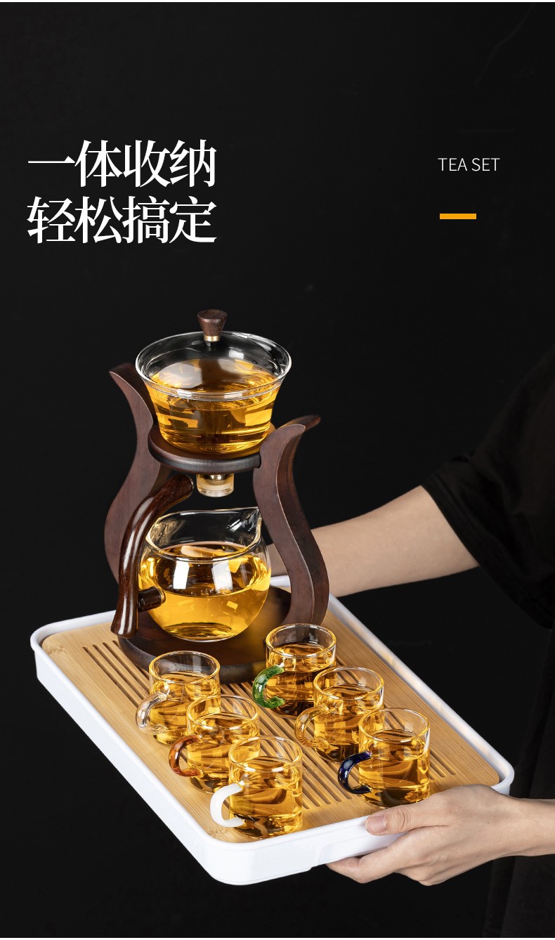 Lazy person semi-automatic palace lantern tea set, glass Japanese tea brewer, magnetic household Gongfu tea brewing set gift box pic 10