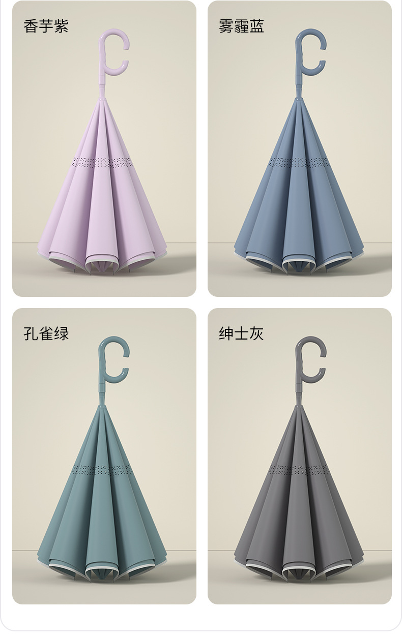 长柄双层自动反向雨伞纯色大号晴雨两用抗风防雨车载专用反向伞男详情8