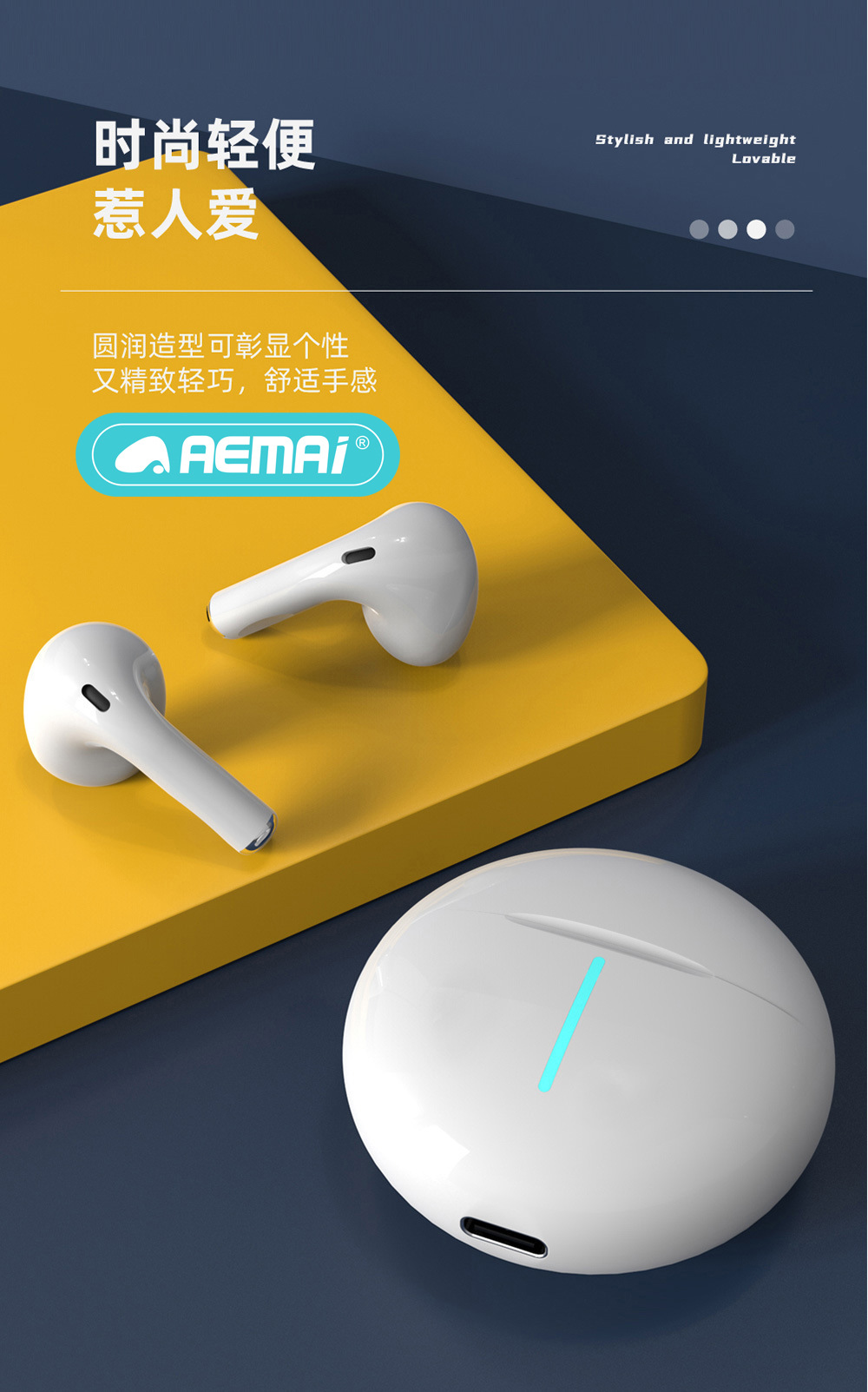 AEMAI Bluetooth headphones feature low latency, high sound quality, 5.1 true battery life, dual-ear true wireless, and ultra-long battery life for sports music listening pic 3
